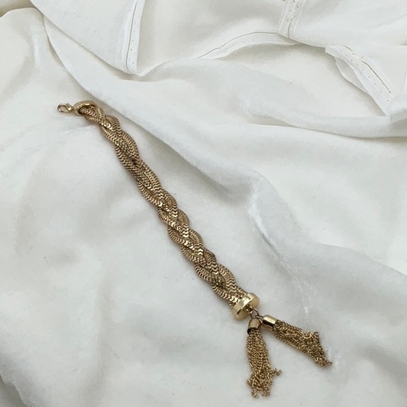 Gold-Tone Braided Bracelet With Two Attached Tassels - Picture 2 of 13